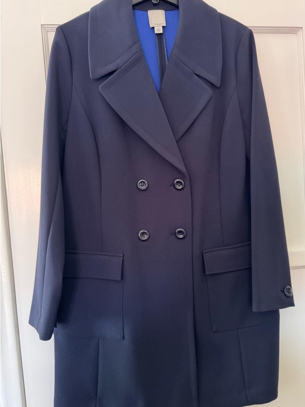 HALOGEN true navy blue all -weather double-breasted car coat